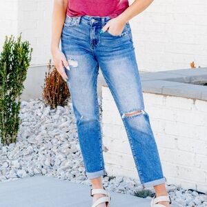 RISEN High Rise Girlfriend Jeans